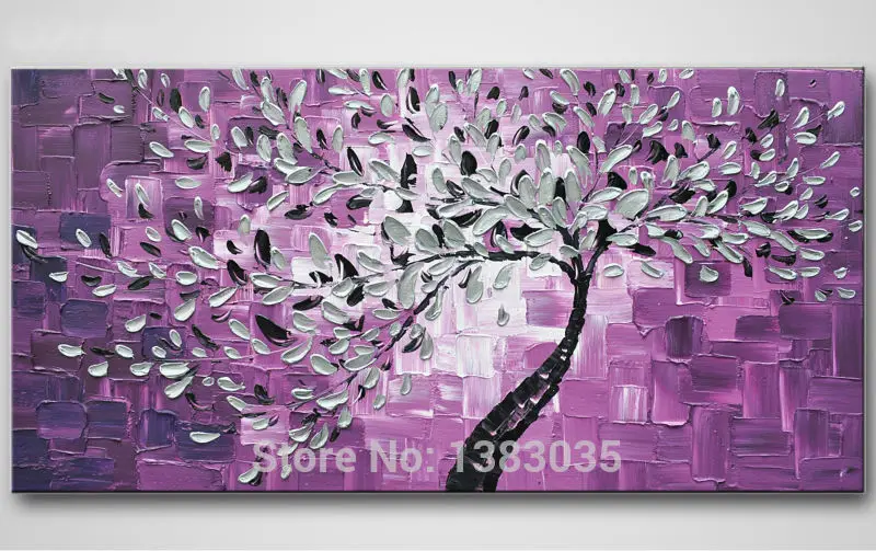Hand Painted Purple Canvas Oil Painting Knife Canvas Wall Art Modern Abstract Living Room Decoration Picture