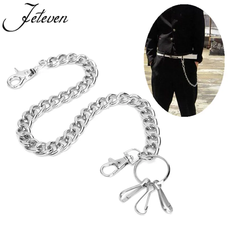 

Men's Waist Key Chain Silver Heavy Rock Metal Hip Hop Gothic Punk Style Pants Trousers Jean Biker Wallet Key Ring Long 48cm