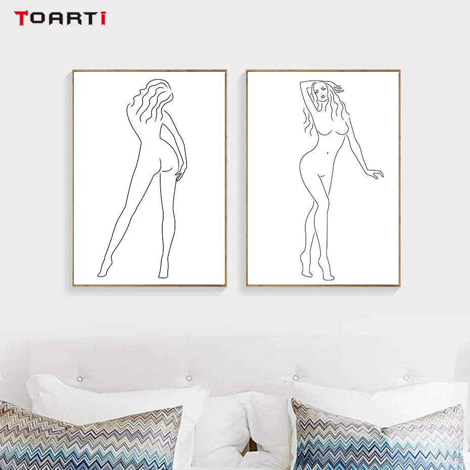 Sexy Woman Nude Art Painting Wall Poster Minimalist Line Drawing Nordic Figure Prints Decoration Pictures Living Room Home Mural (1)
