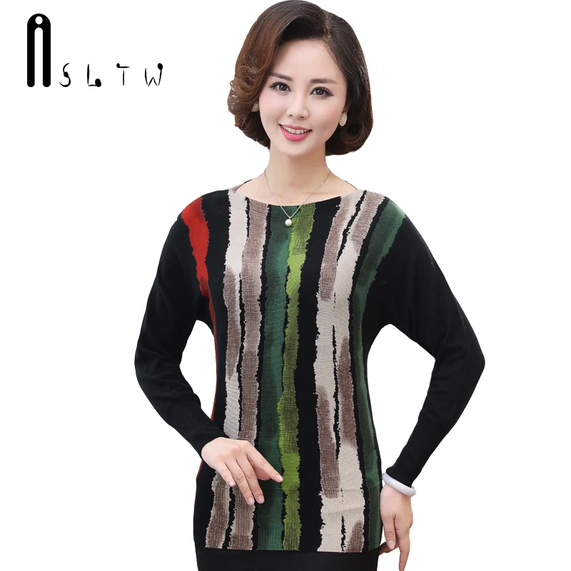 Ceny ASLTW lady Sweter Nowy Sweterek Bluzka Batwing Rękaw O Szyi Sweter Druku Dla Kobiet Casual Pull Femme