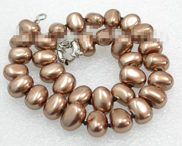 

Free shipping >>>>>>WOW smooth 18" 16X12mm baroque coffee shell pearls necklace J8137