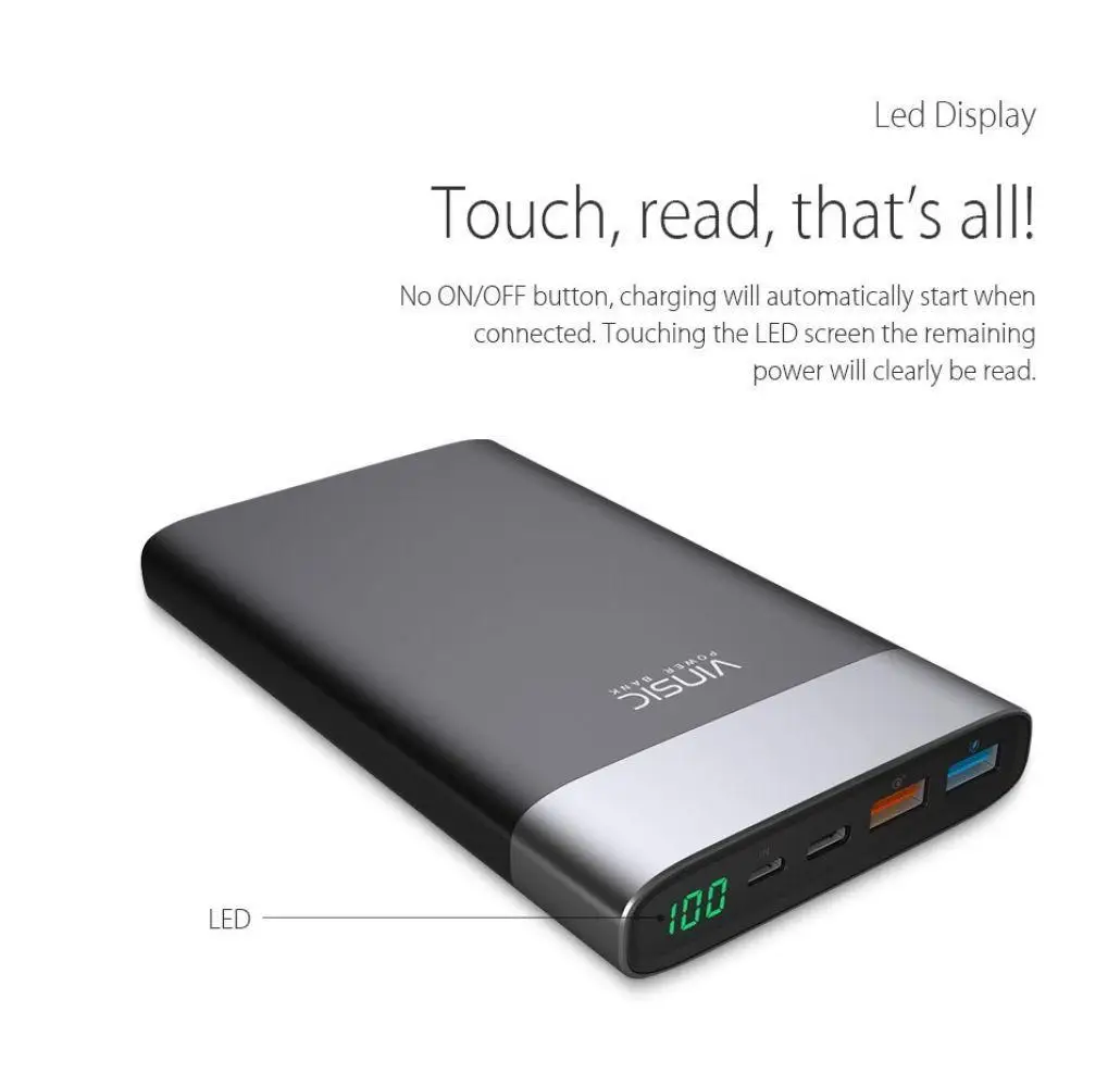 

Vinsic 20000mah Power Bank Quick Charge Poverbank Type-C Dual USB Battery Charger Pack Voor for Phone X 8 8 Plus Powerbank