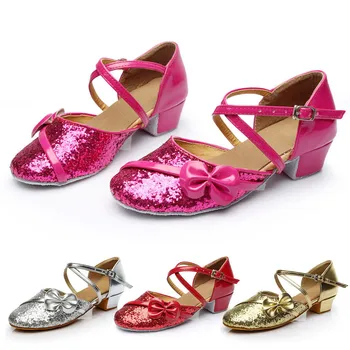 

2020 Girls children sandal Bling Bowknot Ballroom Tango Salsa Latin Dance Shoes Sandals sandales filles Dropshipping#A35