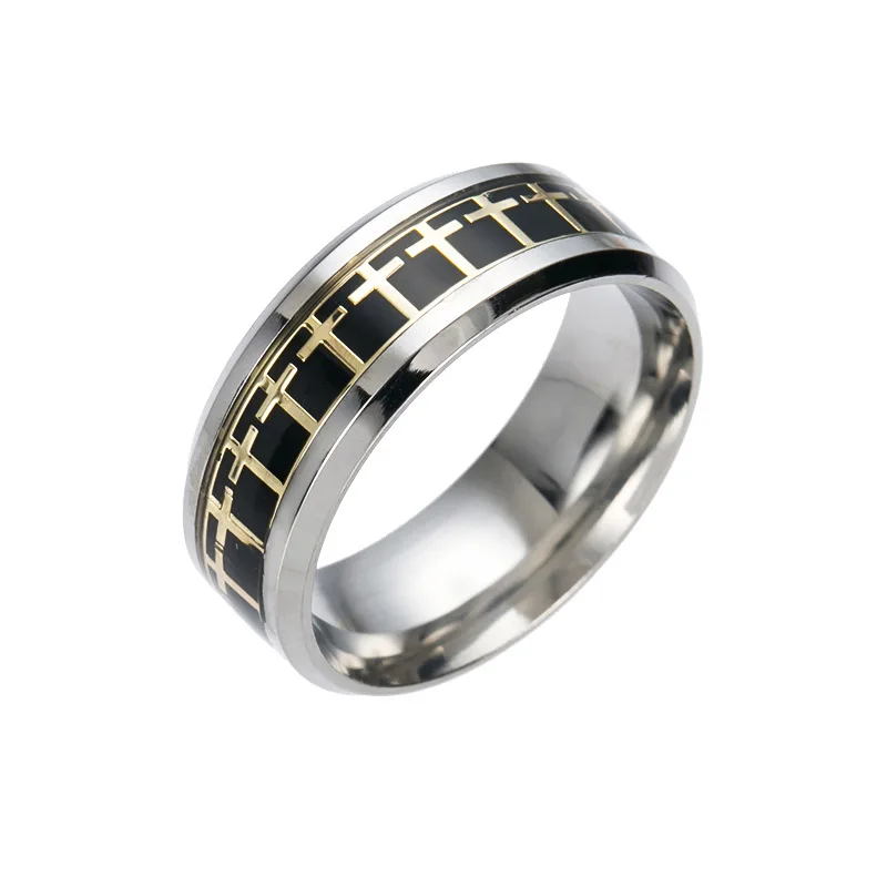Модный простой крест кольцо 8 мм титановая сталь христианский католический религиозный кольцо мужское кольцо индивидуальность - Цвет основного камня: Black gold