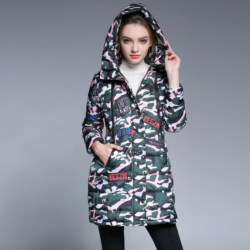 5XL 2017 Women Winter Camo Parkas Large Hooded Coat Outwear Plus Size L