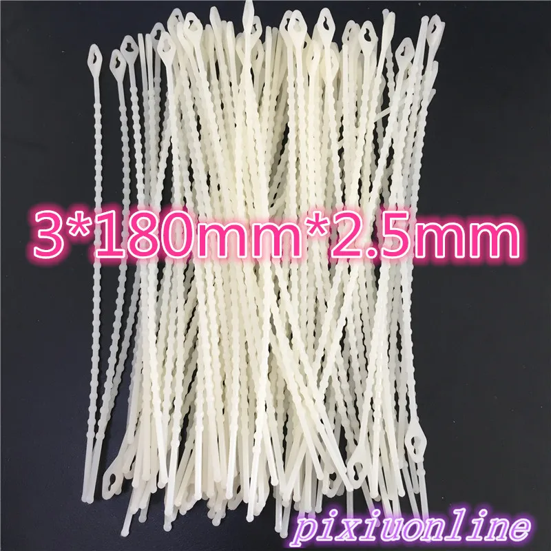 100pcs DS140Y Beaded Nylon Cable Ties Releasable 3*180mm Width 2.5mm
