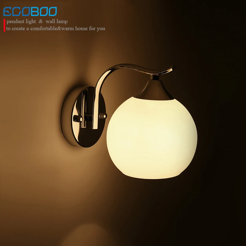 EGOBOO Country style Glass Bedside wall lamps bedroom stainless steel wall lamp lights with E27 Bulb Socket