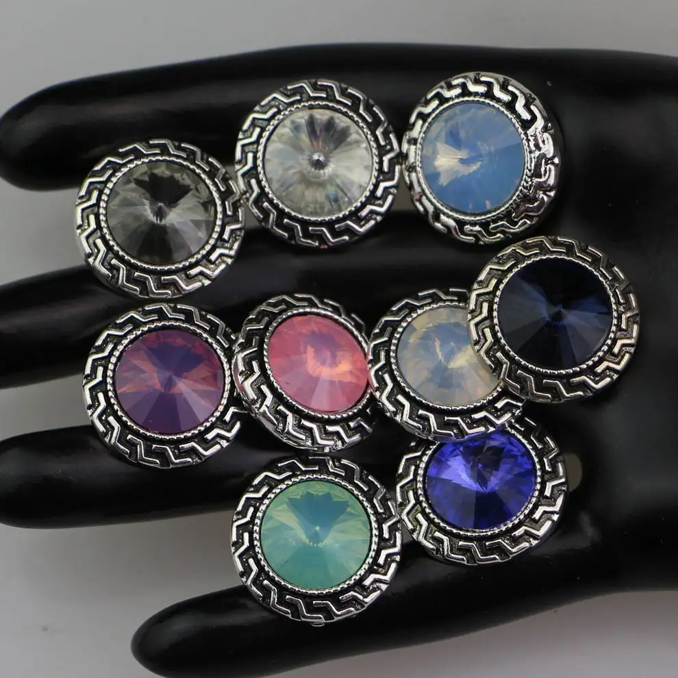 

9Colors Retro crystal snap buttons metal charms rhinestone snap jewelry button 18mm fit snap button bracelet/necklace BT117