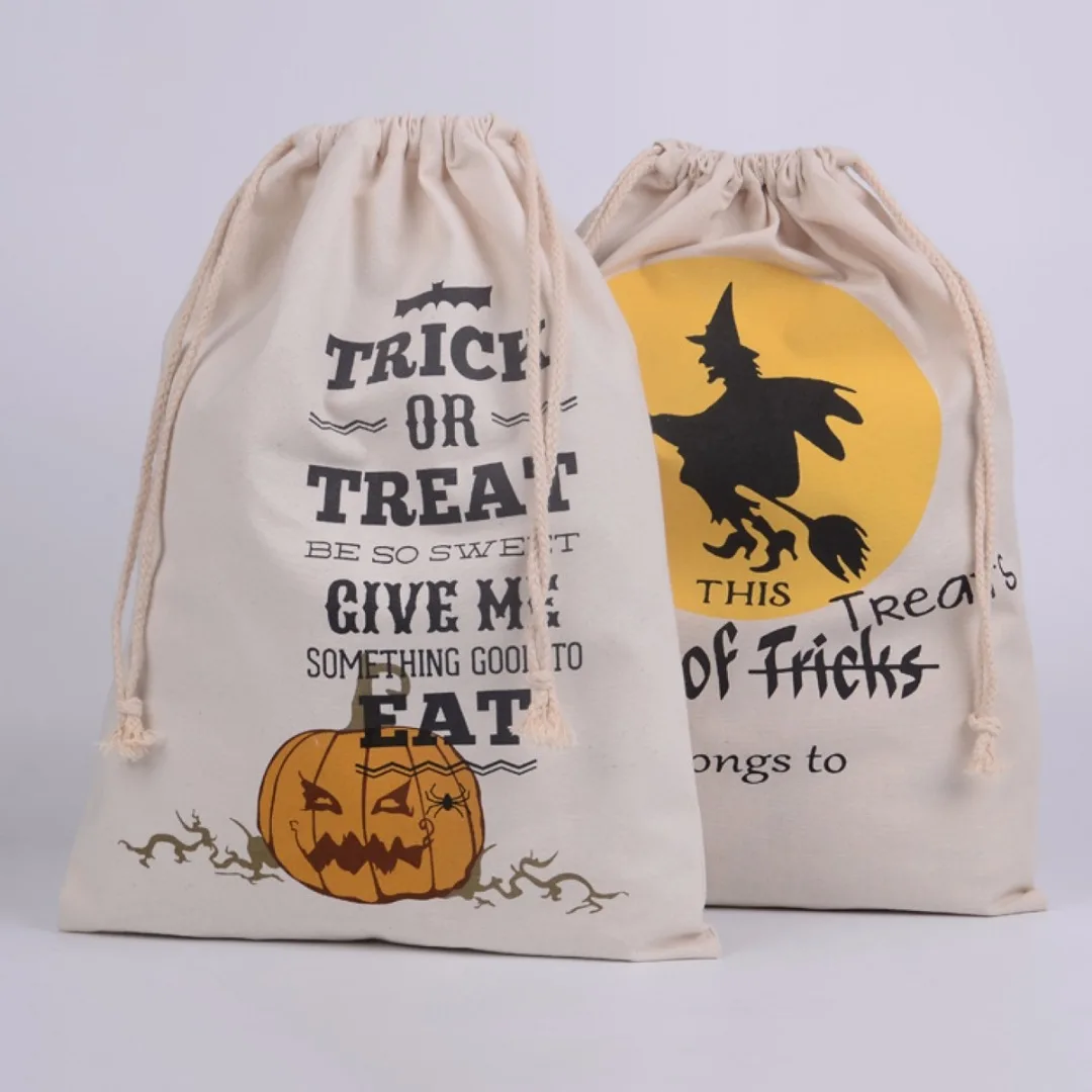 1pc Halloween Pumpkin Spider Canvas Bag Beam Port Drawstring Sack Candy Gift Bag New