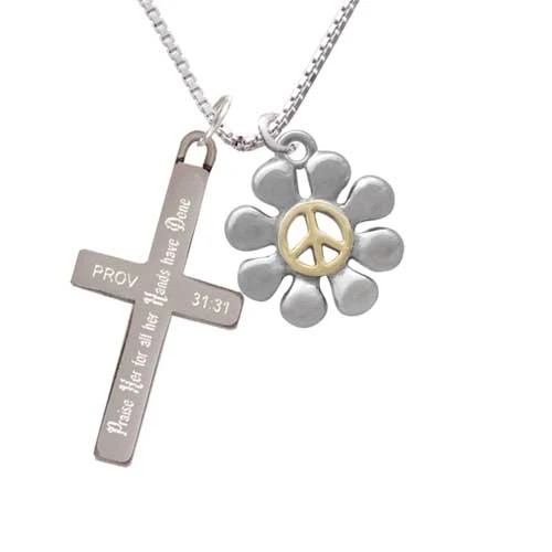 Large Daisy with Gold Tone Peace Sign - Praise Her - Cross Necklace (1)
