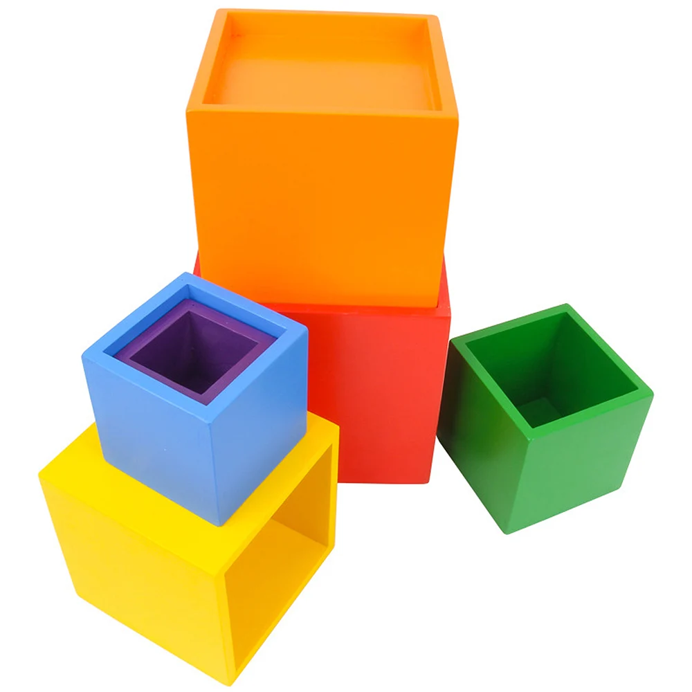 

MrY 6Pcs Colorful Wooden Stacking Up Building Blocks Square Cubes Baby Kids Stacking Stack Up Square Box Children Wooden Stack Toys