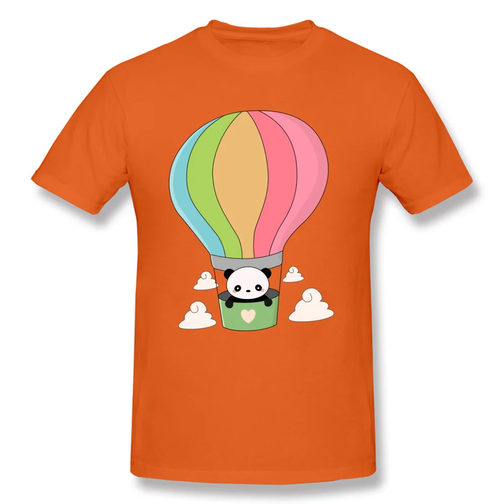  Men Tshirts Cute Hot Air Balloon Panda Simple Style Tops & Tees All Cotton O Neck Short Sleeve Summer Top T-shirts NEW YEAR DAY Cute Hot Air Balloon Panda orange