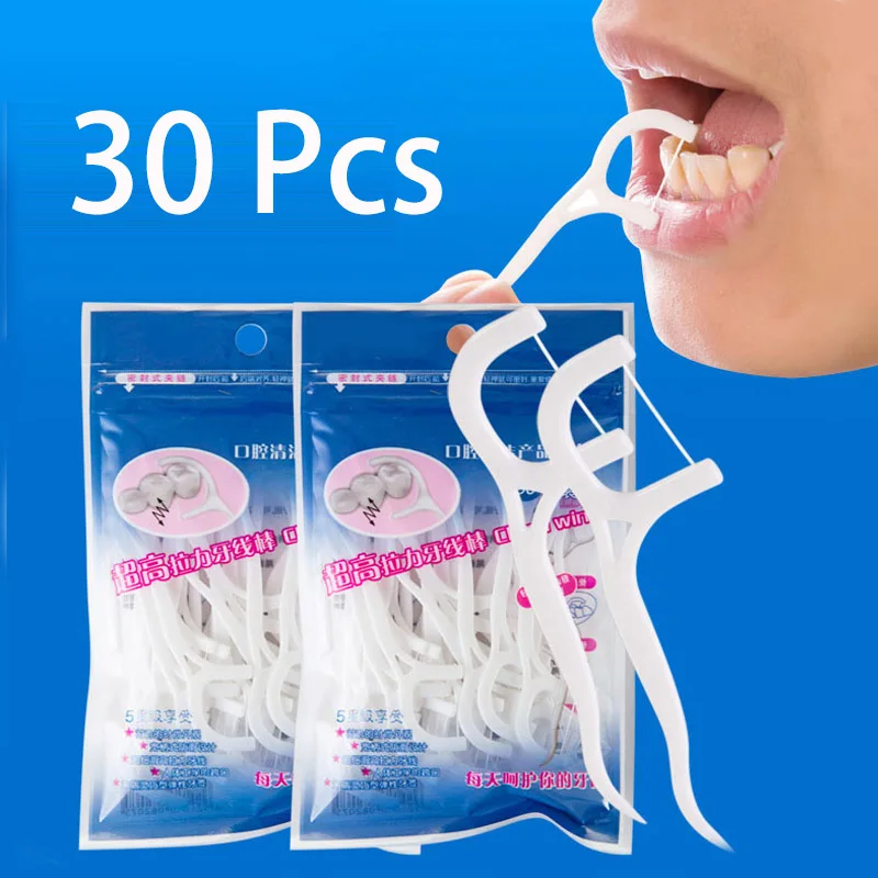 

30pcs Dental Floss Interdental Brush Teeth Stick Toothpicks Tooth Thread Floss Pick Plastic Tooth Picks HL002