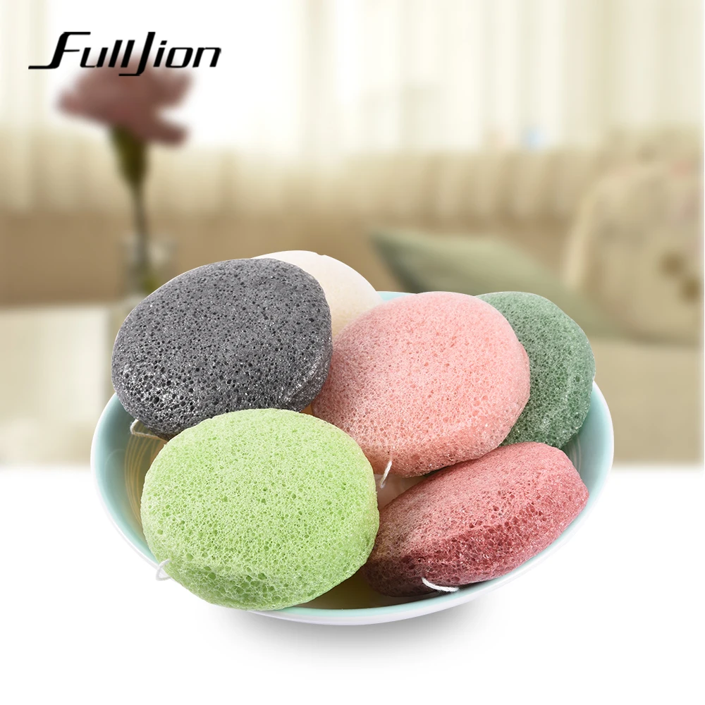 Fulljion 1pcs Konjac Cosmetic Puff Round Shape Face Wash Natural Facial Cleanser Plant Cotton Bamboo Charcoal Wet Sponge Makeup