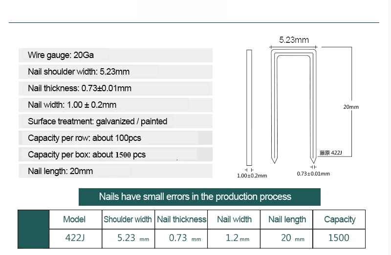 FUJIWARA Electric Pneumatic Nail Gun Straight Nail, U-nail, F15/F20/ F25/ F30(15-30MM)  422J U-(4mm width,22mm length) 6
