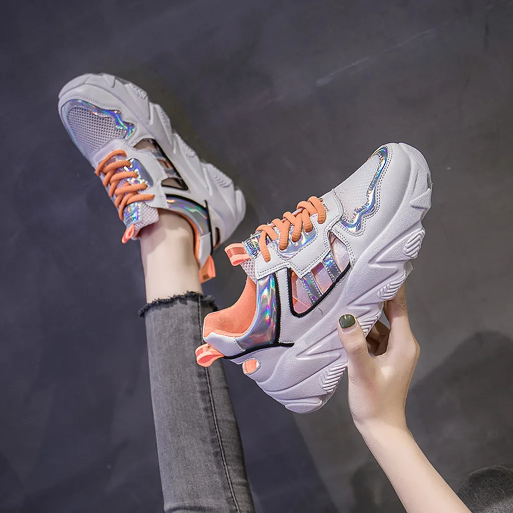 

2019 Spring New Chunky Sneakers Women Shoes Harajuku Casual Dad Shoes Breathable Mesh Platform Sneakers Silver Sneakers#n4