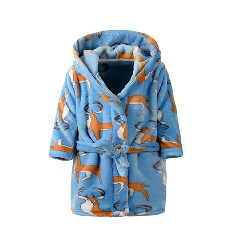 Милый детский банный халат с рисунком; осенние пижамы с длинными рукавами для малышей; одежда для сна для мальчиков и девочек; мягкие детские халаты с капюшоном для детей - Цвет: Deer