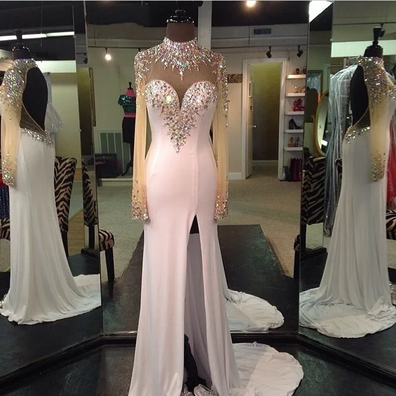 Mermaid-Long-Prom-Dresses-2016-High-Neck-Beaded-Crystal-Chiffon-Split-Evening-Gowns-Formal-Weding-Party