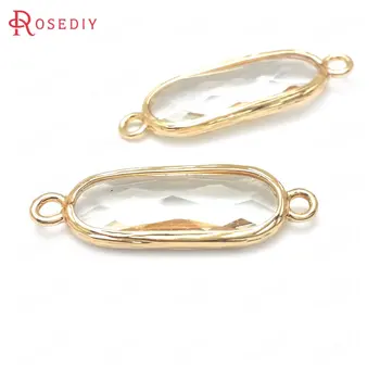 

(36410)10PCS 29x9MM 24K Champagne Gold Color Brass with White Glass 2 Holes Rounded Rectangle Connect Charms Pendants Findings