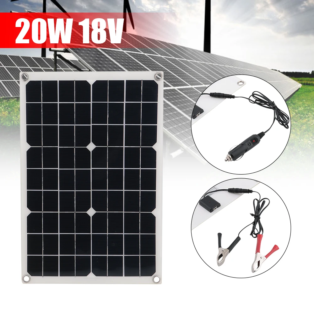 

20W 18V Waterproof USB Solar Panel USB Monocrystalline Solar Panel Car Charger For Outdoor Camping Emergency Light