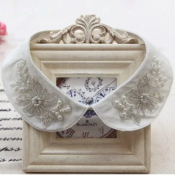 white cotton shirt pearl lace collars for women decor fake detachable lapel shirts blouses fake false collar embroidery 2017