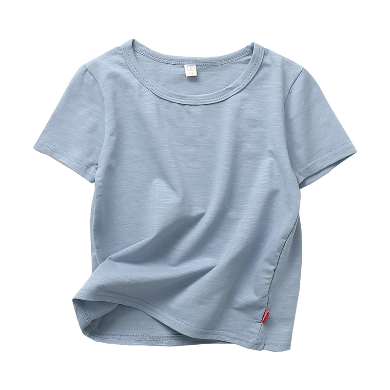 Детские рубашки из бамбукового хлопка футболка ярких цветов для девочек топы с короткими рукавами для детей, футболки для подростков, верхняя одежда для детей от 2 до 10 лет - Цвет: Синий
