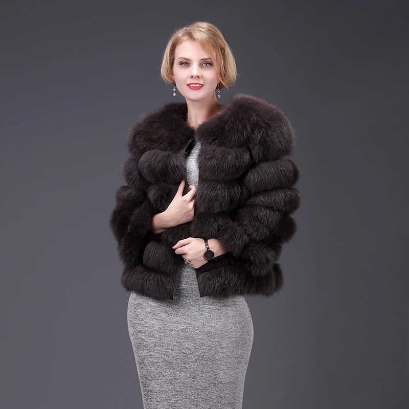 

2018 new spring real fox fur coat jacket short style warm high fashion women natural fur thick street style