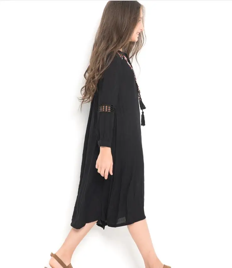 Teenage Girls Dress New Big Girl Clothing 10 to 12 Years European Girl Party Dress Big Girls Dress Black Kids Clothes