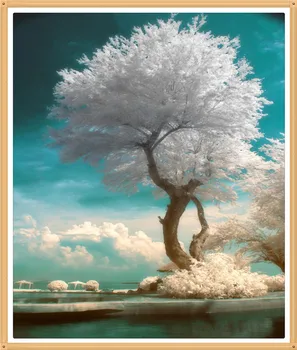

White flower tree on the lake 50X60cm Colored diamond painting cross stitch embroidery full diamond Handmade home decoration