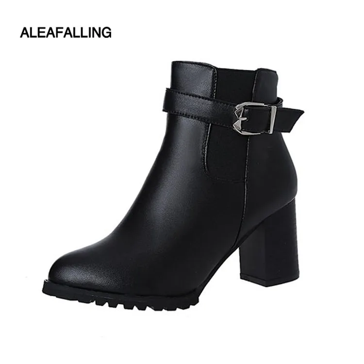 

aleafalling Women Boots Ankle Zip Buckle Cute Simple Smart Shoes Girl's Leather High Heel 7cm For Winter Autunmn Boots WBT63