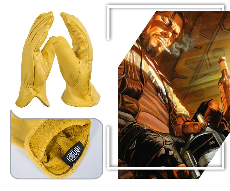 OZERO мужские рабочие перчатки из козьей кожи, Защитные режущие рабочие ремонтники, гаражные гоночные перчатки для мужчин 0004
