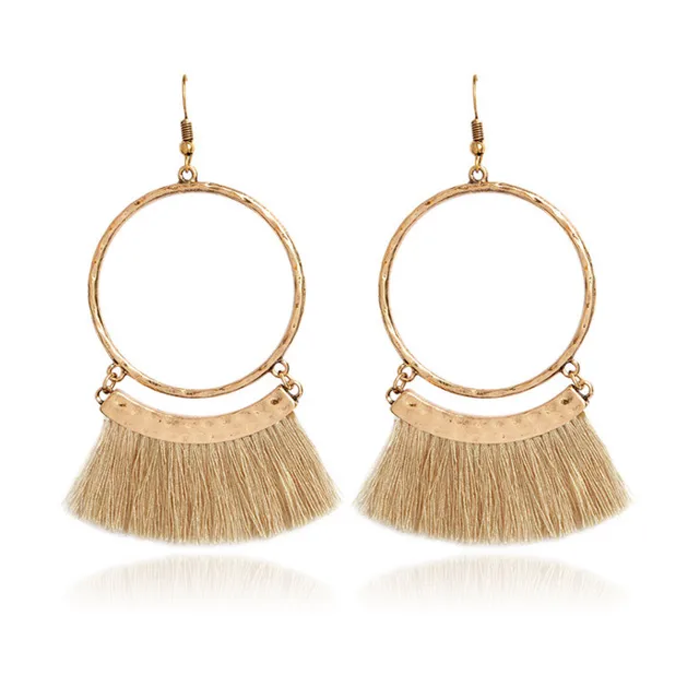 Multiple color bohemian ethnic fringed tassel earrings golden round Multiple color bohemian ethnic fringed tassel earrings golden round