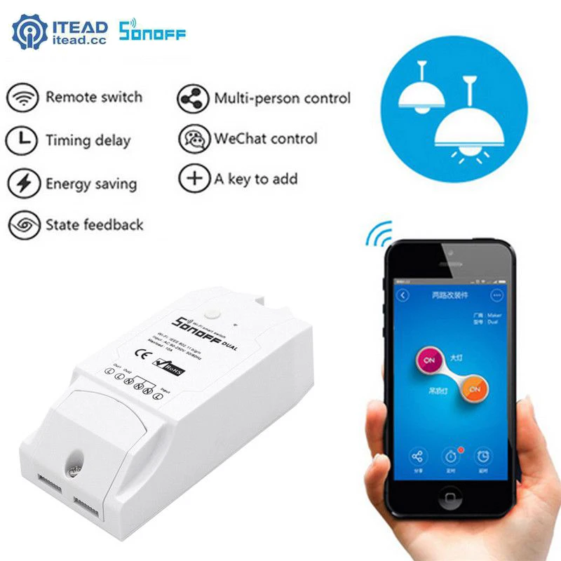 Itead Sonoff Dual 2CH Wifi Smart Switch Wireless Remote Control Timer Switch APP Control for