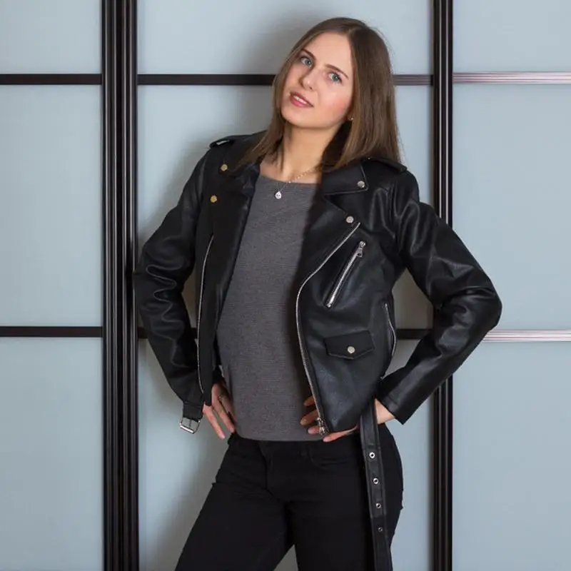 Бренд Lusumily, искусственная кожа, Женская куртка, пальто, короткая, красная, черная, искусственная кожа, мотоциклетная кожаная куртка, женская уличная одежда,, новая верхняя одежда - Цвет: Black