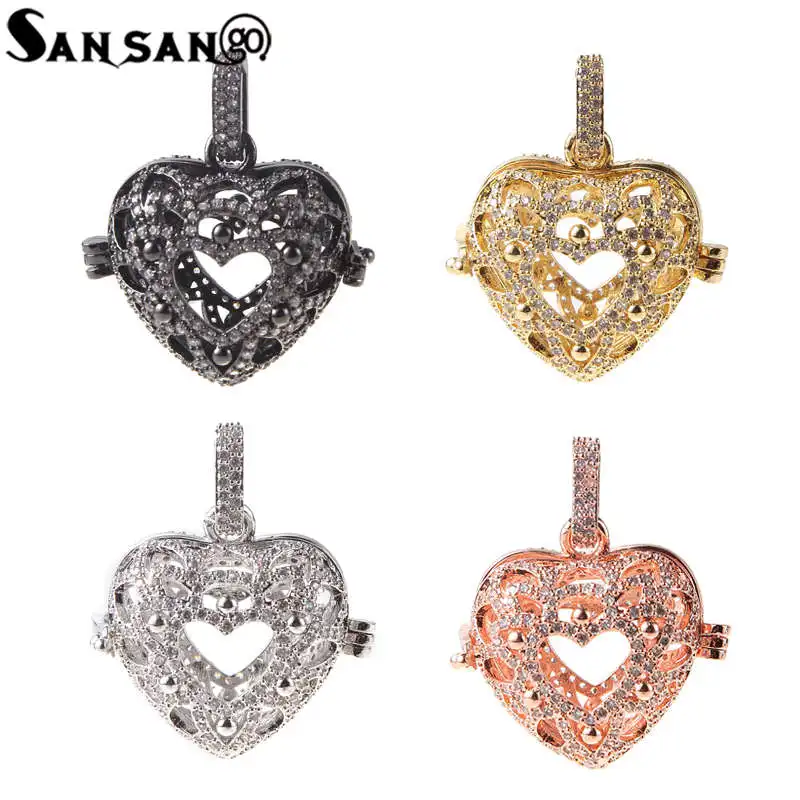 

New Copper Casting Hollow Heart Locket Pendant Women Zircon Aromatherapy Essential Oil Cage Pendant Jewelry