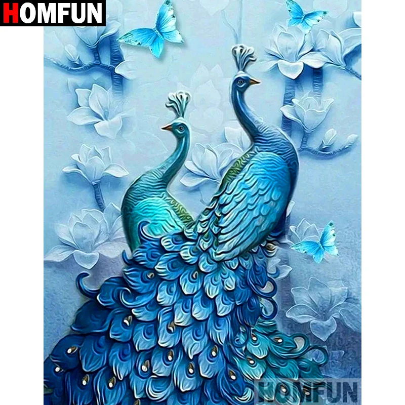 Алмазная 5D картина HOMFUN Павлин с квадратными/круглыми стразами вышивка крестиком