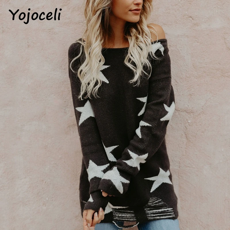 

Yojoceli 2018 autumn winter cool sweater tops casual star shape knit pullovers jumper long sleeve ripped knitted tops