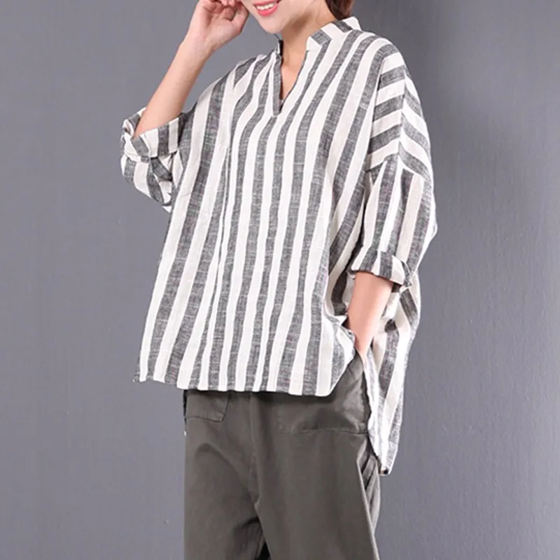 

NEW 2019 ZANZEA Autumn Long Sleeve V Neck Loose Asymmetrical Shirt Women Retro Cotton Linen Striped Baggy Blouse Plus Size M 5XL