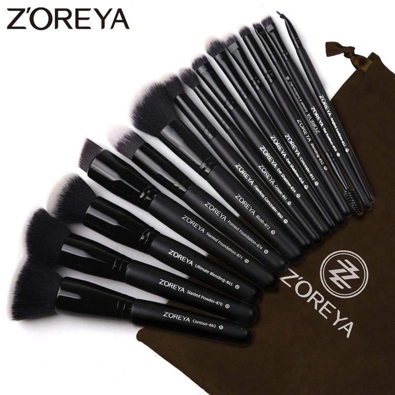 Zoreya Brand 15pcs Black Makeup Brushes Set Eyeshadow Powder Foundation Makeup Brush Kit 2017 New Arrive