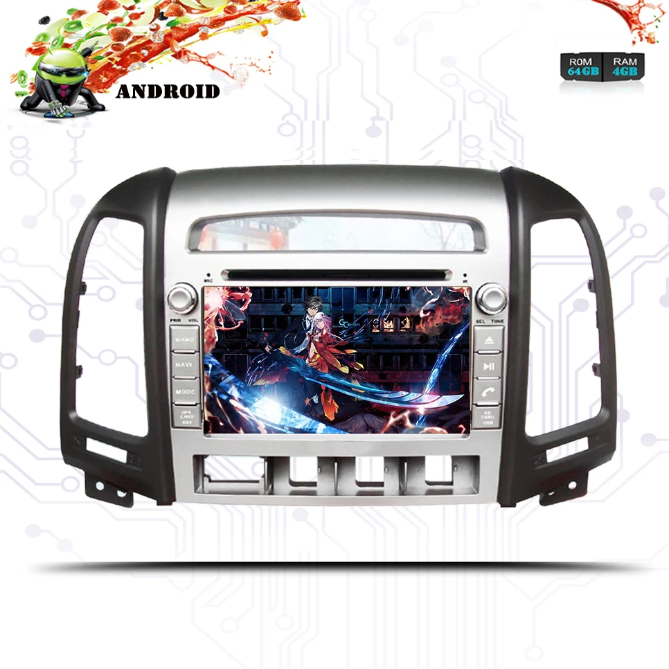 Excellent 1024*600 Octa Core 2din Android 9.0 4G+64G Car Radio DVD GPS For Hyundai Santa Fe 2006-2012 Headunit Radio Cessette recorder 5