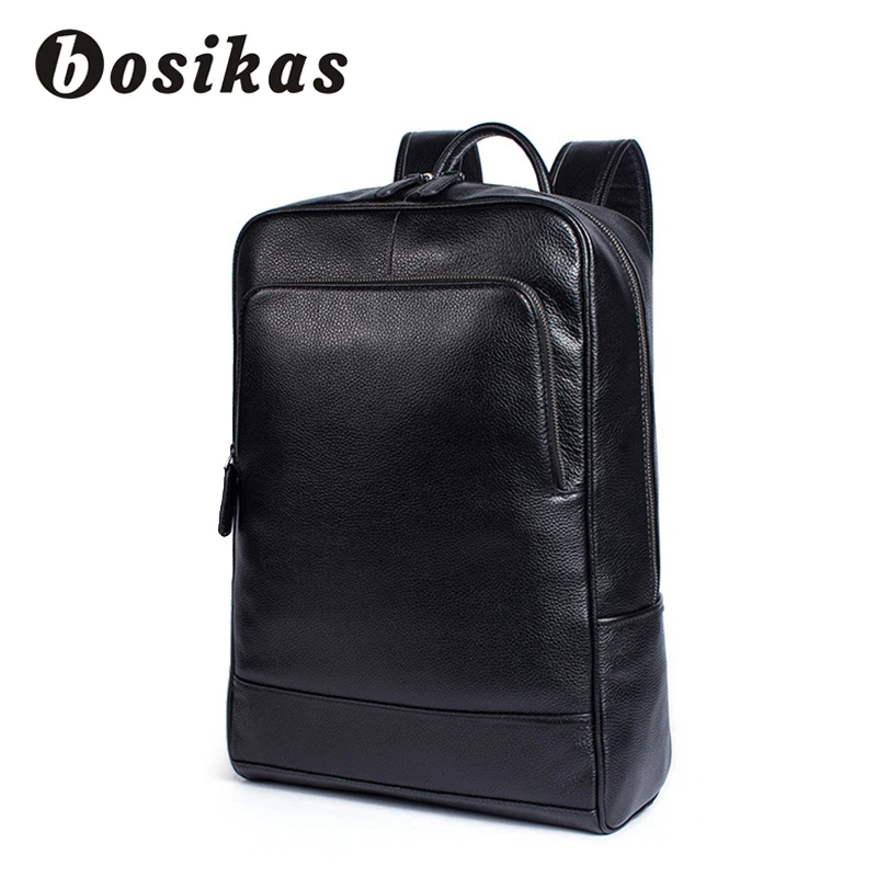 

BOSIKAS Genuine Leather Men Backpacks Casual Backpack For Teenagers Laptop Travel Backpack Multi-functional School Man Bolsas