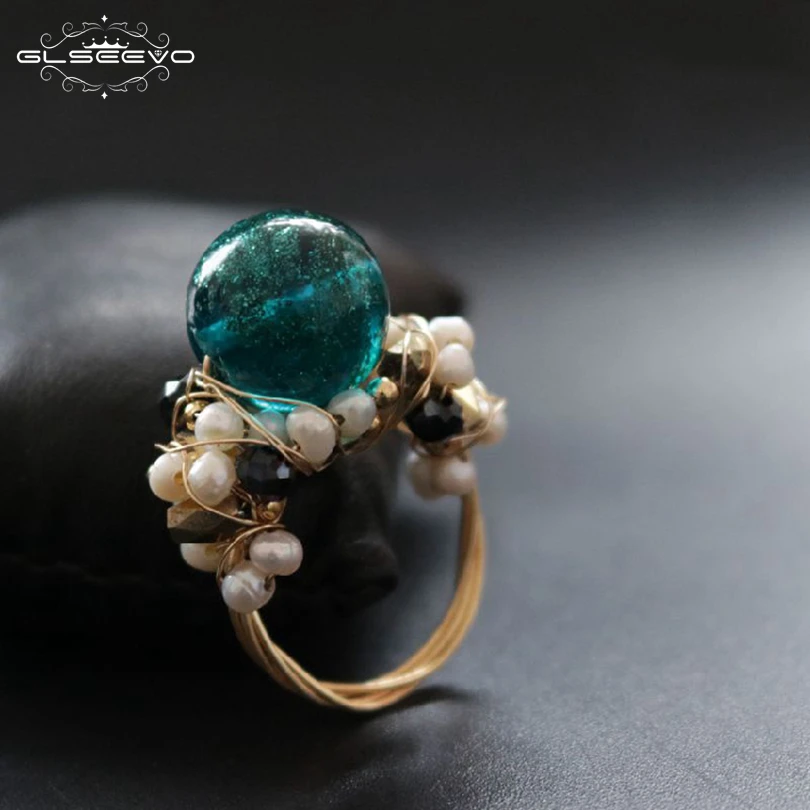 

GLSEEVO Original Natural Fresh Water Baroque Pearl Ring For Women Engagement Party Gift Luxury Glaze Rings Fine Jewelry GR0222