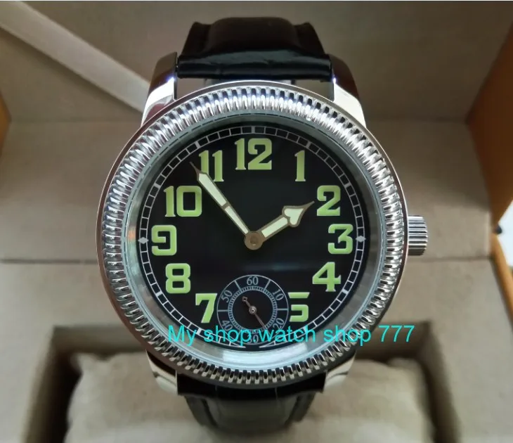 

44mm PARNIS Asian ST3621/6498 Mechanical Hand Wind movement Mechanical watches Luminous black dial men's watches YB06