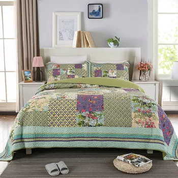

Printed Patchwork Quilt Set 3PCS Quilted Bedspread Washable Cotton Quilts Bed Covers Bedspread Super King Size Bedding Coverlets