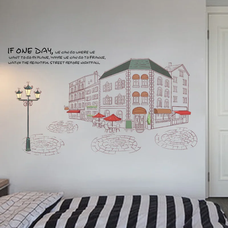 Image City Street Landscape Wall Stickers Home Decor European Style Wallpaper Poster Romantic Plan Wall Graphic Removable Wall Mural