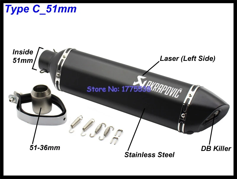 PHULEOVEO lado izquierdo ID: 51mm/61mm L: 570mm moto Akrapovic silenciador de Escape de la motocicleta silenciador Escape Damper DB Killer