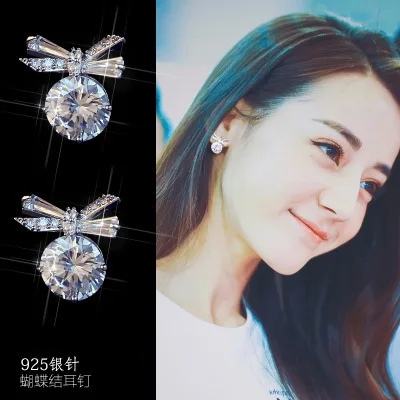 simple bow cz earring 925 silver post Hypoallergenic fadeless alloy fashion jewelry stud earrings for women girl Christmas gift