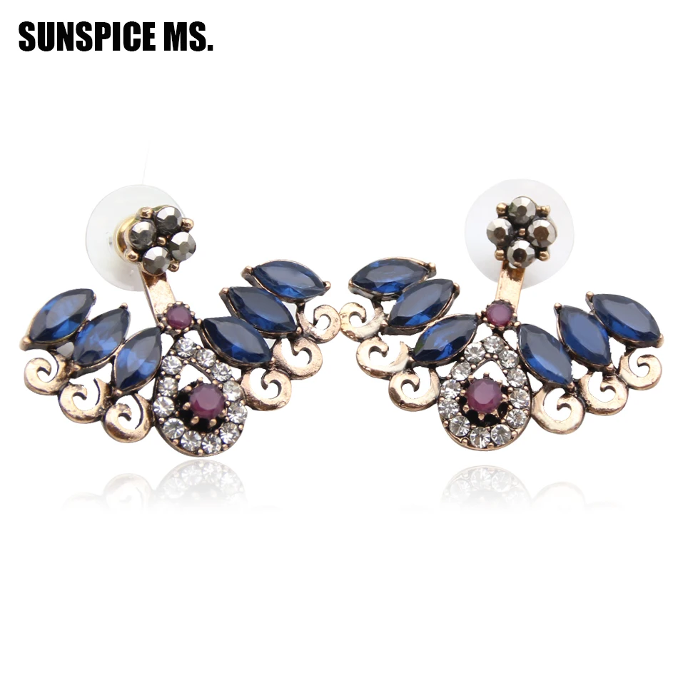 

New Turkish Crystal Earrings Antique Gold Color 2PCS Adjustable Length Wings Earrings Women Ethnic Jewelry Turkey Retro Bijoux