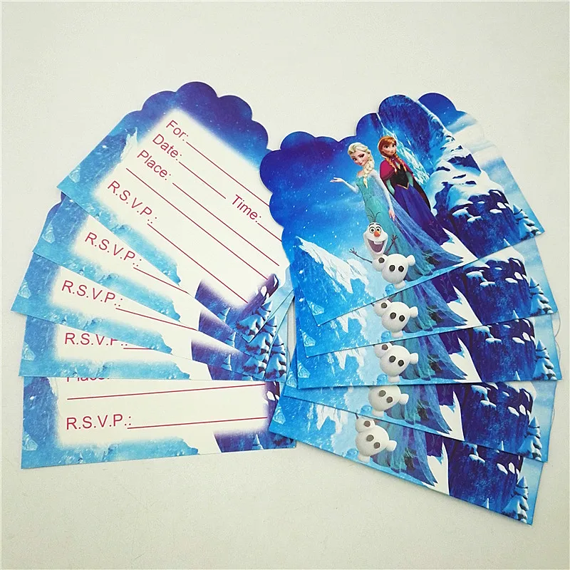 

10pc/lot Cartoon Ice And Snow Invitation Card Children Birthday Party Supplies And Event Decoration disney And Event Supplies 09