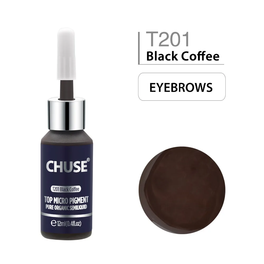 CHUSE Permanent Makeup Ink Black Coffee T201 Eyeliner Tattoo Ink Set Eyebrow Microblading Pigment Professional 12ML 0.4oz